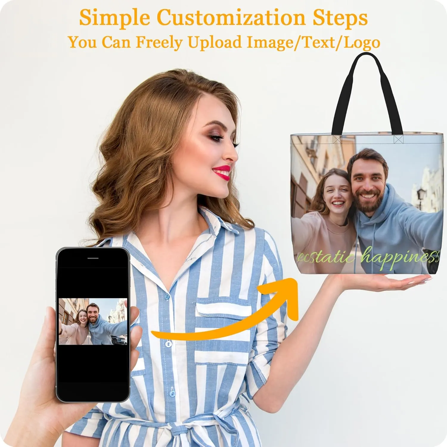 Custom Tote Bag Personalized Shoulder Bag Customize 1-4 Photo Text Logo Large Capacity Waterproof Bag