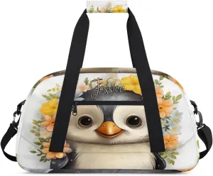 Custom Travel Bag Kids Gym Bag with Name Small Sport Tote Bag Dance Bag As Gifts for Boys and Girls Cute Penguin