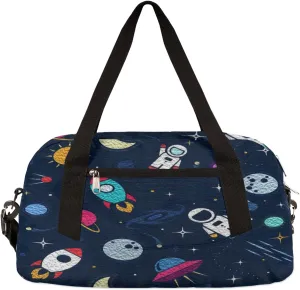 Cute Astronaut Spaceship Rocket Kids Duffel Bag for Girls Boys, Rocket Oil Painting Dance Bag Overnight Small Duffel Bag Carry On Weekend Sports Gym Travel Bag for School Practice Gymnastics Ballet