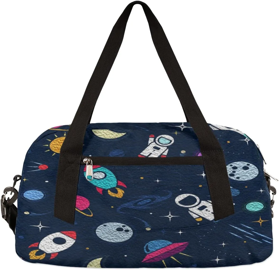 Cute Astronaut Spaceship Rocket Kids Duffel Bag for Girls Boys, Rocket Oil Painting Dance Bag Overnight Small Duffel Bag Carry On Weekend Sports Gym Travel Bag for School Practice Gymnastics Ballet