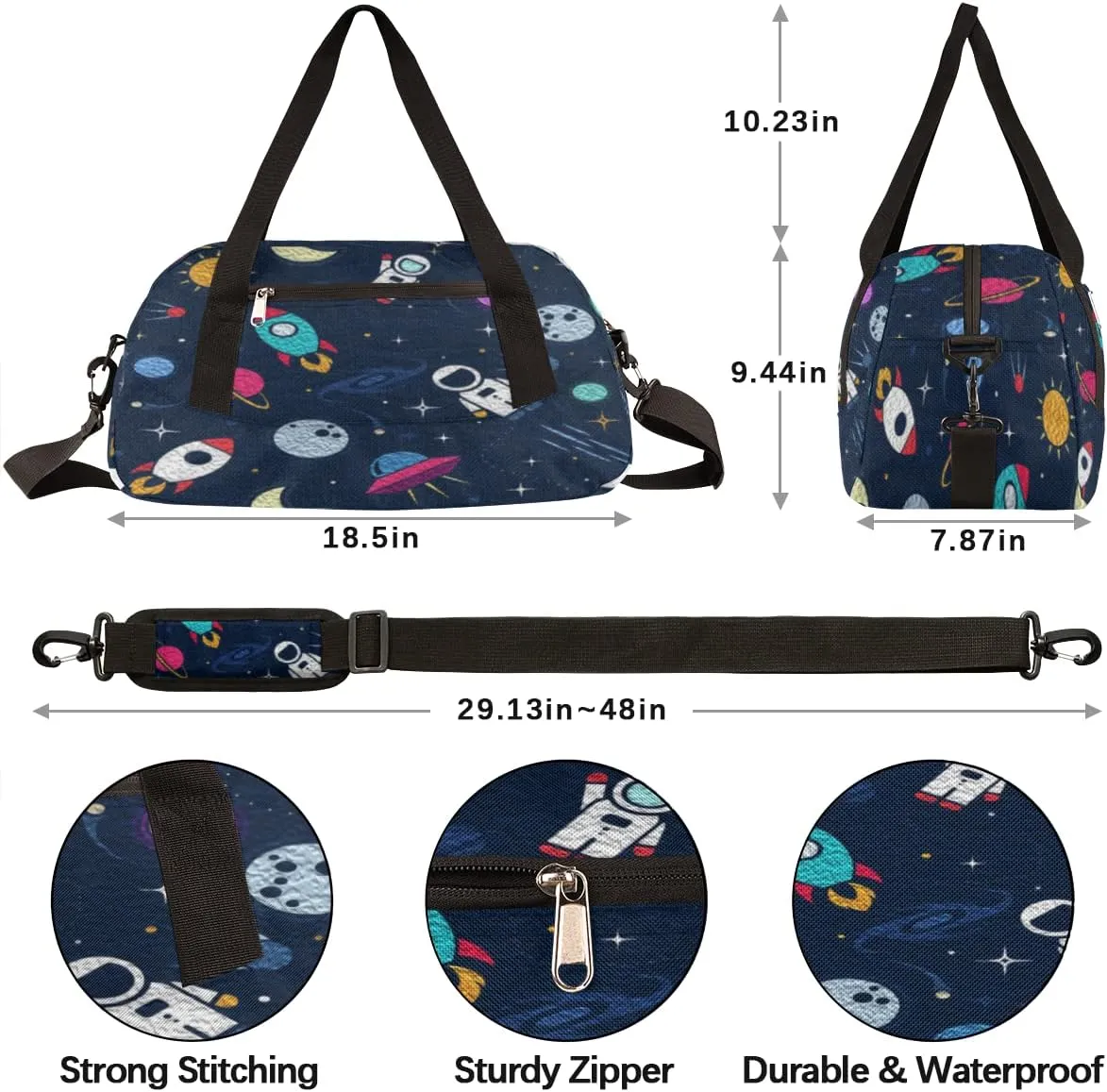 Cute Astronaut Spaceship Rocket Kids Duffel Bag for Girls Boys, Rocket Oil Painting Dance Bag Overnight Small Duffel Bag Carry On Weekend Sports Gym Travel Bag for School Practice Gymnastics Ballet
