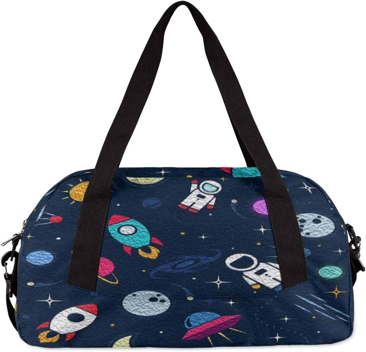 Cute Astronaut Spaceship Rocket Kids Duffel Bag for Girls Boys, Rocket Oil Painting Dance Bag Overnight Small Duffel Bag Carry On Weekend Sports Gym Travel Bag for School Practice Gymnastics Ballet