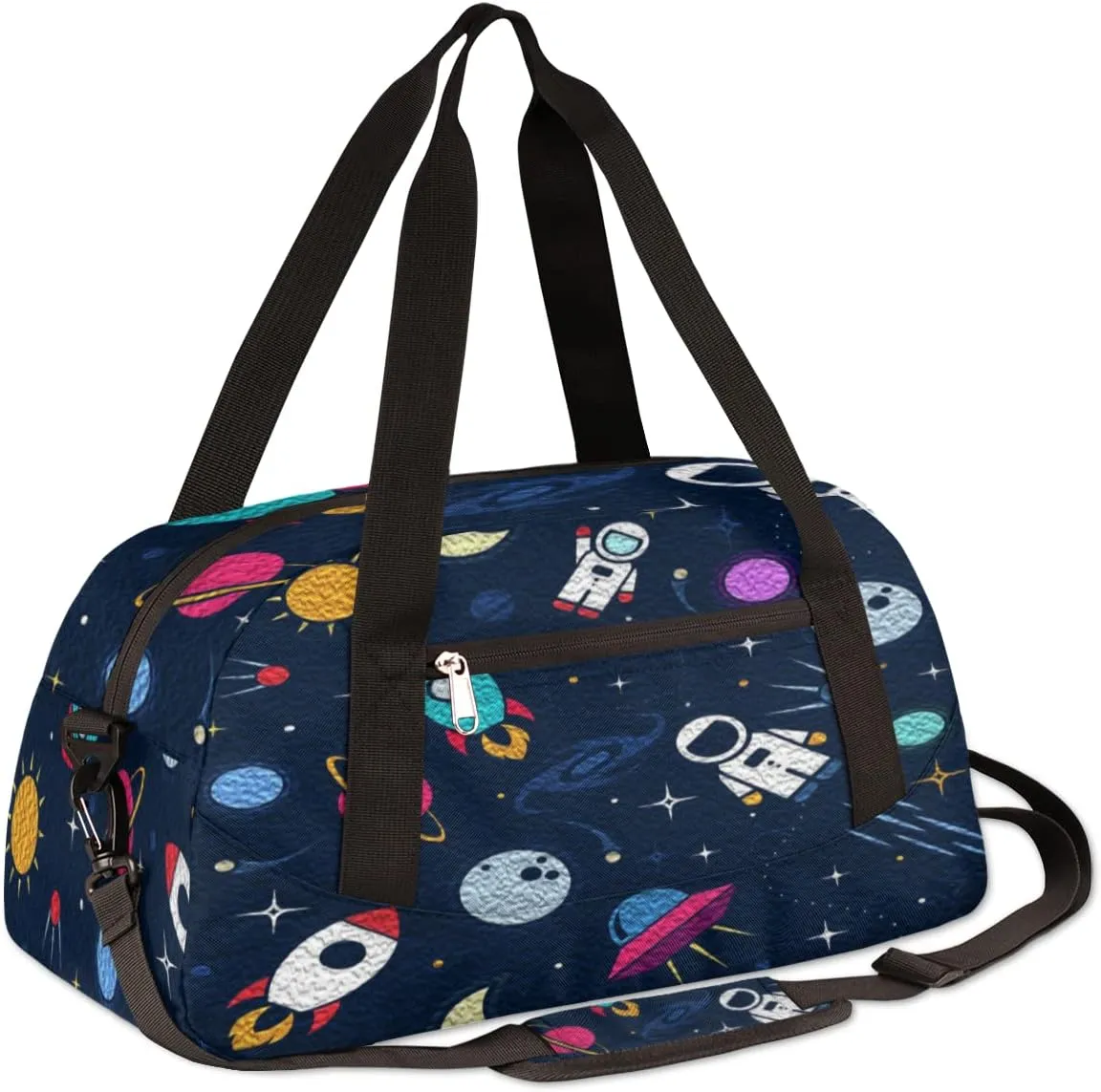 Cute Astronaut Spaceship Rocket Kids Duffel Bag for Girls Boys, Rocket Oil Painting Dance Bag Overnight Small Duffel Bag Carry On Weekend Sports Gym Travel Bag for School Practice Gymnastics Ballet