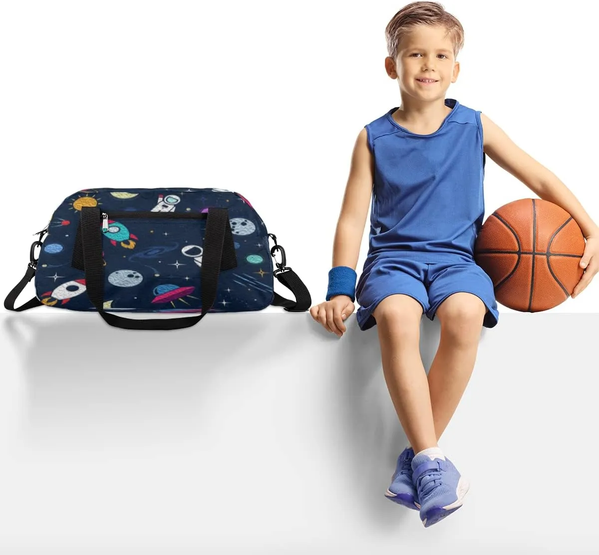 Cute Astronaut Spaceship Rocket Kids Duffel Bag for Girls Boys, Rocket Oil Painting Dance Bag Overnight Small Duffel Bag Carry On Weekend Sports Gym Travel Bag for School Practice Gymnastics Ballet