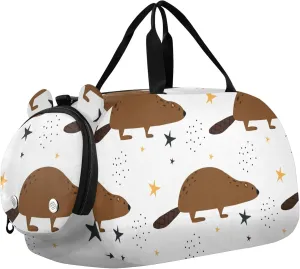Cute Beaver Stars Sports Duffle Bag for Girls Boys, Gym Bag with Shoe Compartment, Kids Travel Overnight Weekender Shoulder Bag