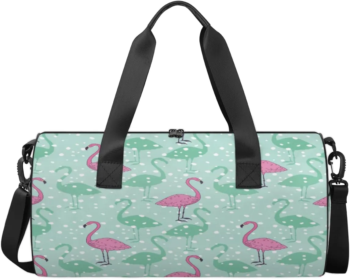 Cute Bird Animal Flamingo Sports Duffel Bag, Gym Tote Bag Waterproof Weekender Travel Bag for Overnight Travel Luggage Workout Women Men