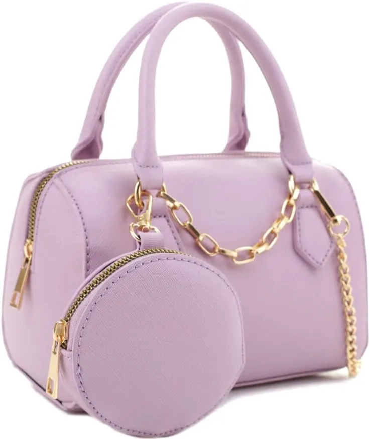 Cute Classy Vegan Leather Barrel Top Handle Crossbody Shoulder Bag Purse Satchel