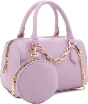 Cute Classy Vegan Leather Barrel Top Handle Crossbody Shoulder Bag Purse Satchel
