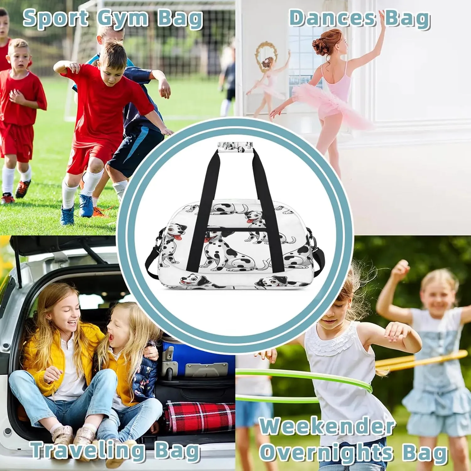 Cute Dalmatian Dog Small Gym Bag 18 inch Carry On Duffel Bag for Weekender Travel Sports Workout Yoga Gymnastics Dance Ballet