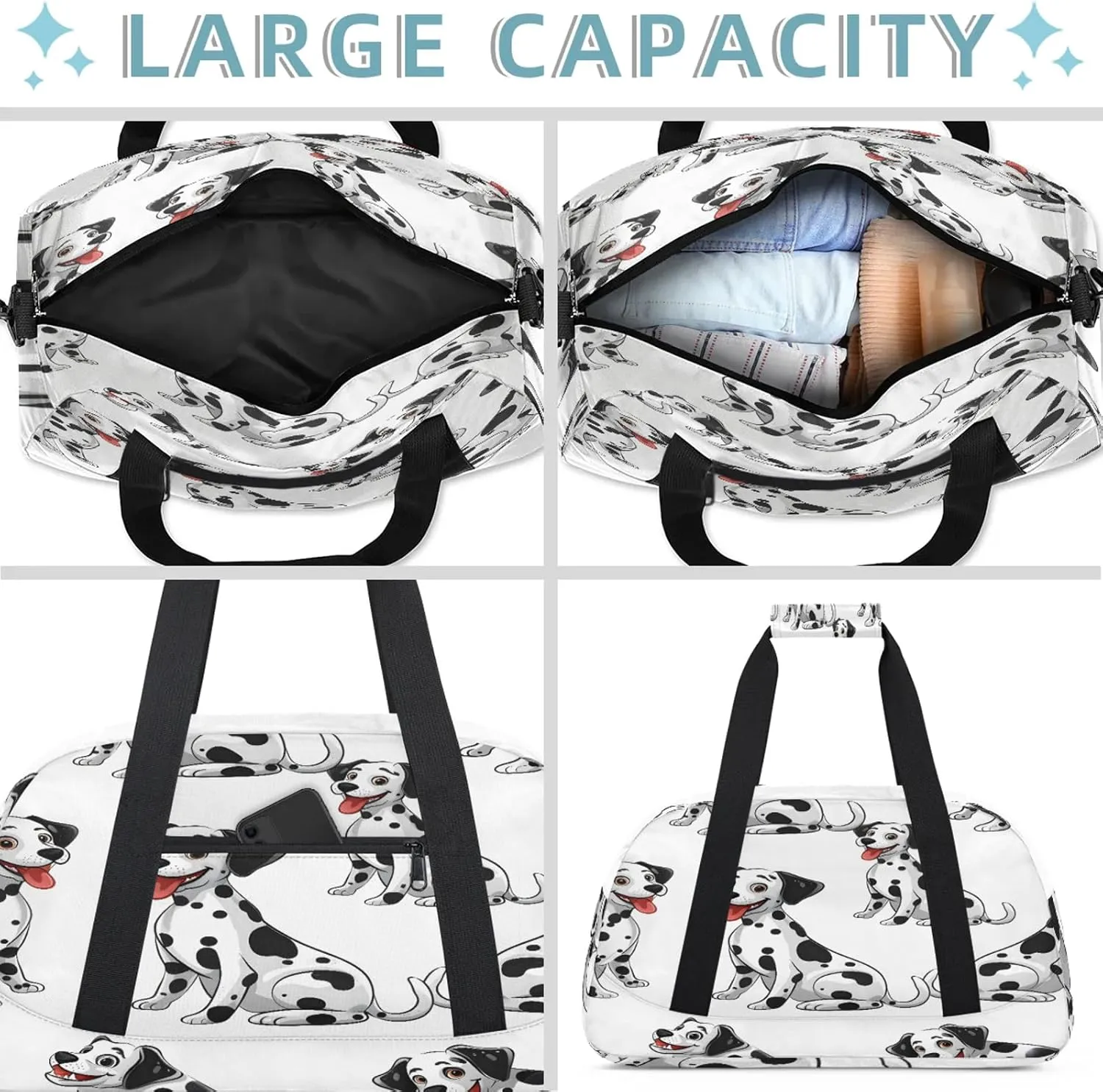 Cute Dalmatian Dog Small Gym Bag 18 inch Carry On Duffel Bag for Weekender Travel Sports Workout Yoga Gymnastics Dance Ballet