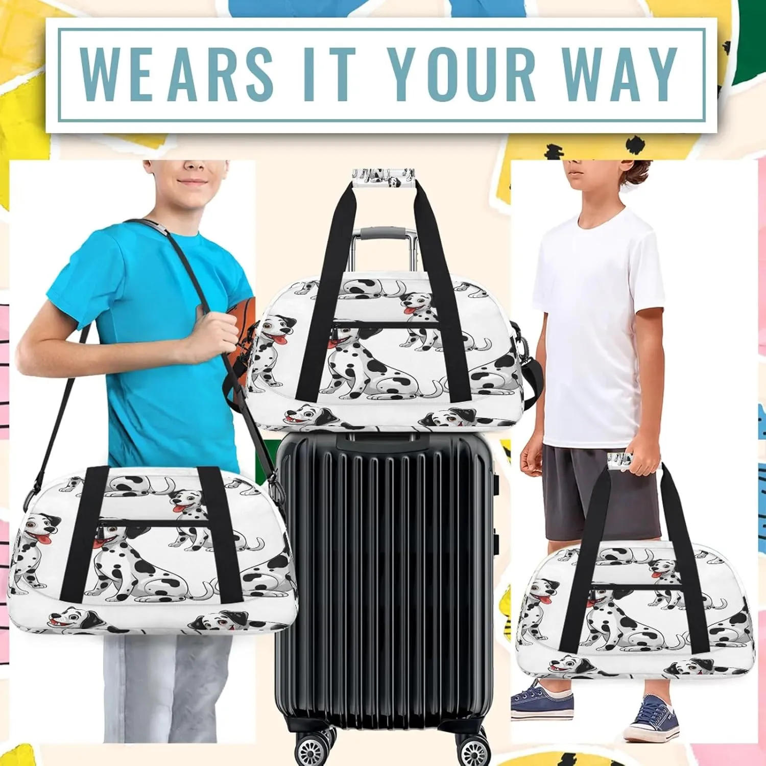 Cute Dalmatian Dog Small Gym Bag 18 inch Carry On Duffel Bag for Weekender Travel Sports Workout Yoga Gymnastics Dance Ballet