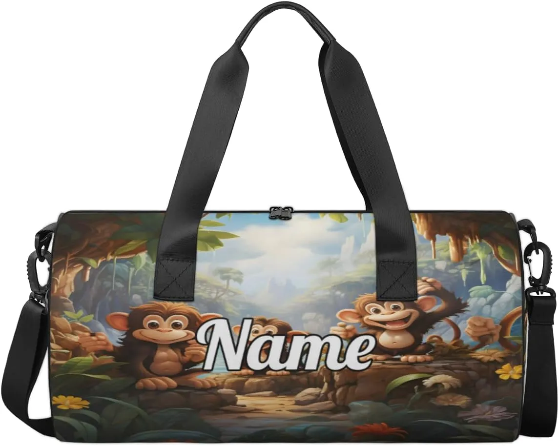 Cute Dance Bag Sport Duffel Gymnastics Sport Bags Custom Ballet Bag Overnight Weekender Bag Waterproof Pattern, Monkey Print