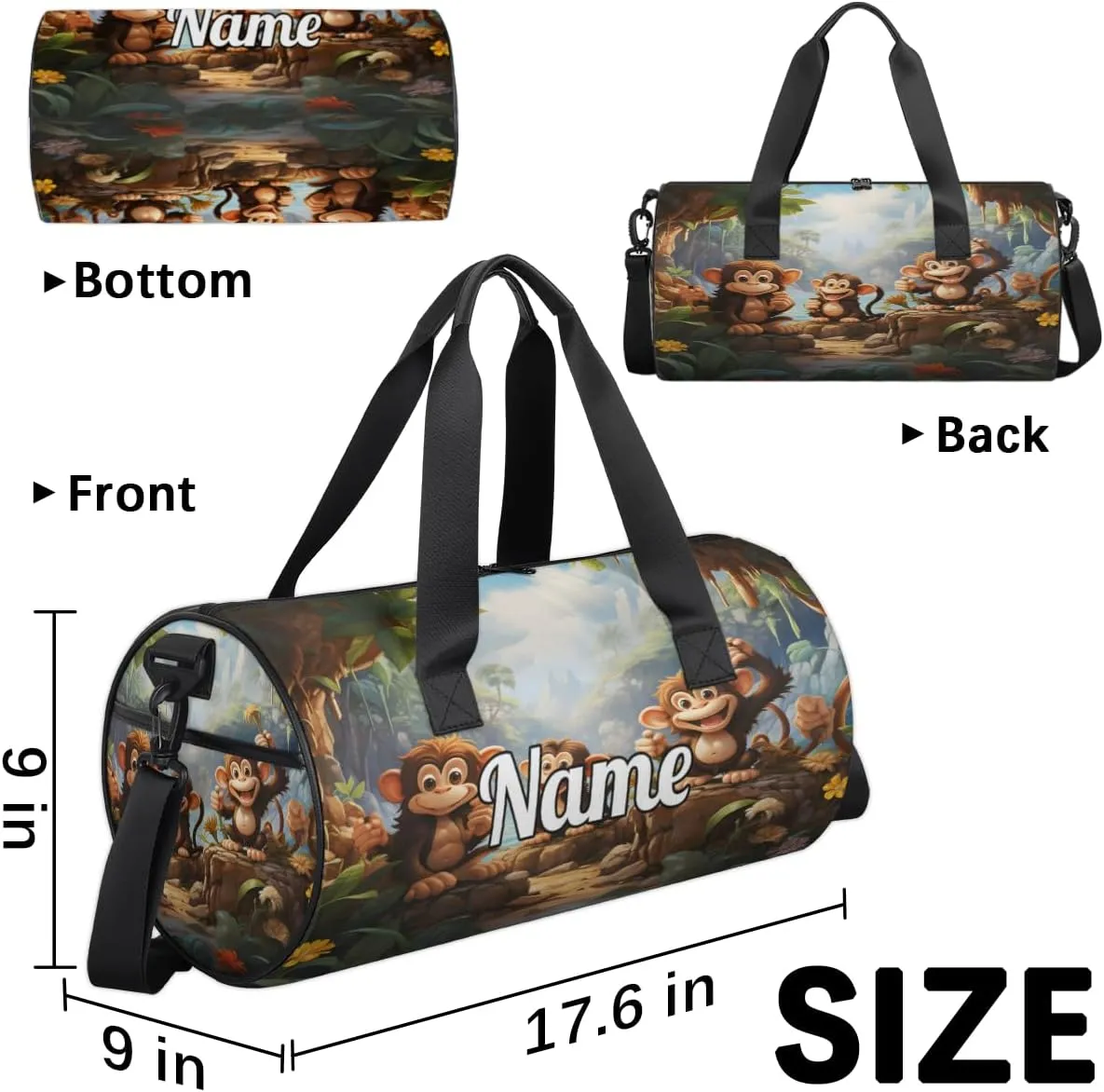 Cute Dance Bag Sport Duffel Gymnastics Sport Bags Custom Ballet Bag Overnight Weekender Bag Waterproof Pattern, Monkey Print