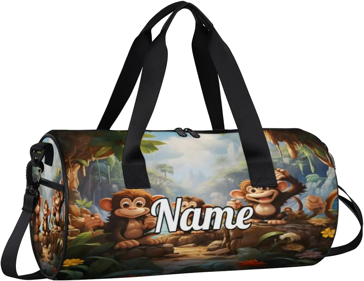 Cute Dance Bag Sport Duffel Gymnastics Sport Bags Custom Ballet Bag Overnight Weekender Bag Waterproof Pattern, Monkey Print