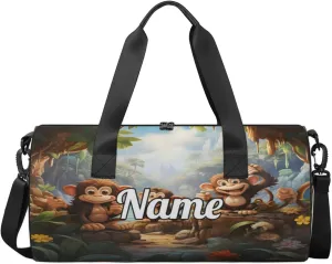 Cute Dance Bag Sport Duffel Gymnastics Sport Bags Custom Ballet Bag Overnight Weekender Bag Waterproof Pattern, Monkey Print