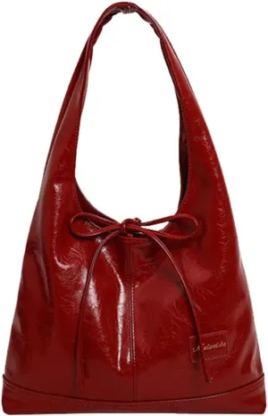 Cute Leather Tote Bag for Women Slouchy Y2K Hobo Bag Stylish Shoulder Purse Large Should Bag Bow