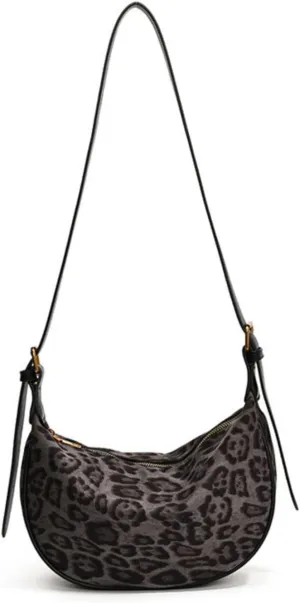 CUTEGAL Suede Bags for Women Leopard Bag Shoulder Bag Slouchy Bag Brown Suede Handbag Crescent Bag Leopard Tote Bag