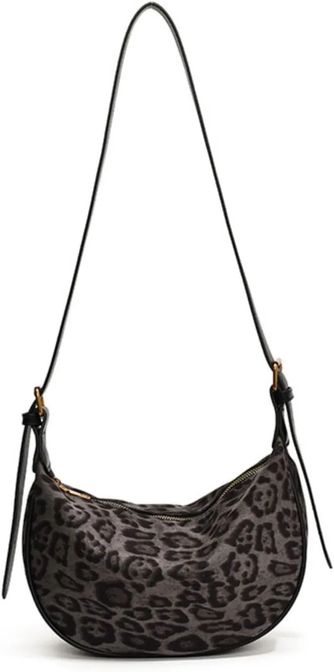 CUTEGAL Suede Bags for Women Leopard Bag Shoulder Bag Slouchy Bag Brown Suede Handbag Crescent Bag Leopard Tote Bag
