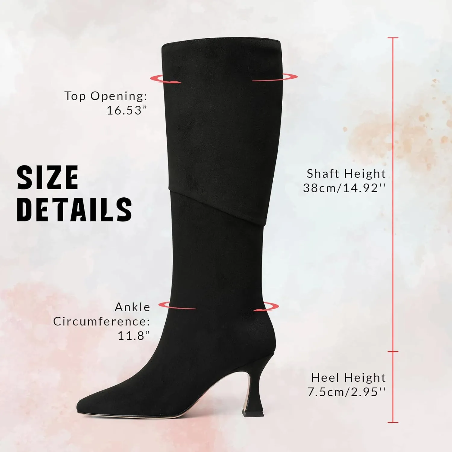 CYNLLIO Knee High Boots Women Square Toe Kitten High Heel Tall Boots Fashion Side Zipper Stiletto Heel Long Boots