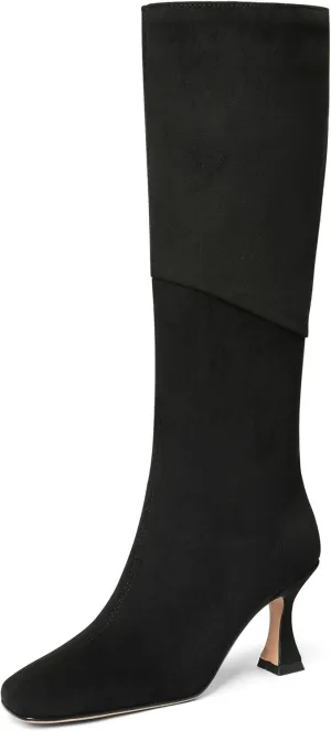 CYNLLIO Knee High Boots Women Square Toe Kitten High Heel Tall Boots Fashion Side Zipper Stiletto Heel Long Boots