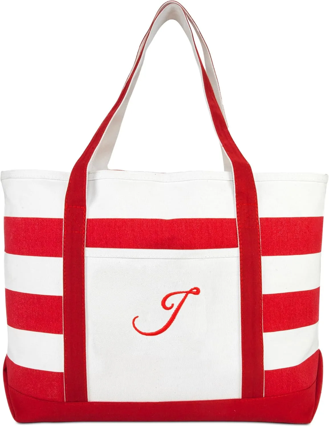 DALIX Beach Tote Bag Shoulder Bags Striped Monogrammed Red Ballent Letter A - Z