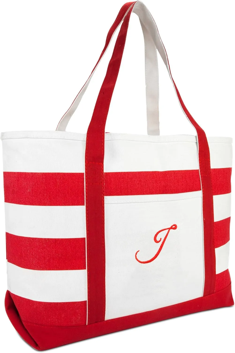 DALIX Beach Tote Bag Shoulder Bags Striped Monogrammed Red Ballent Letter A - Z