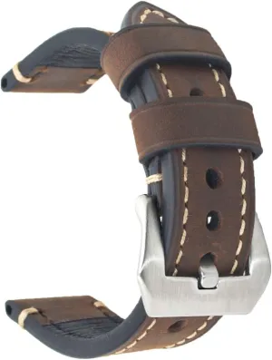 Dark Brown 24mm Genuine Leather Wristwatch Watch Band Oil Tan Vintage Strap for Men with Stainless Buckle