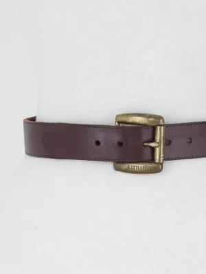 Dark Brown Leather Belt with Brass Buckle - Size 26"-30" / M