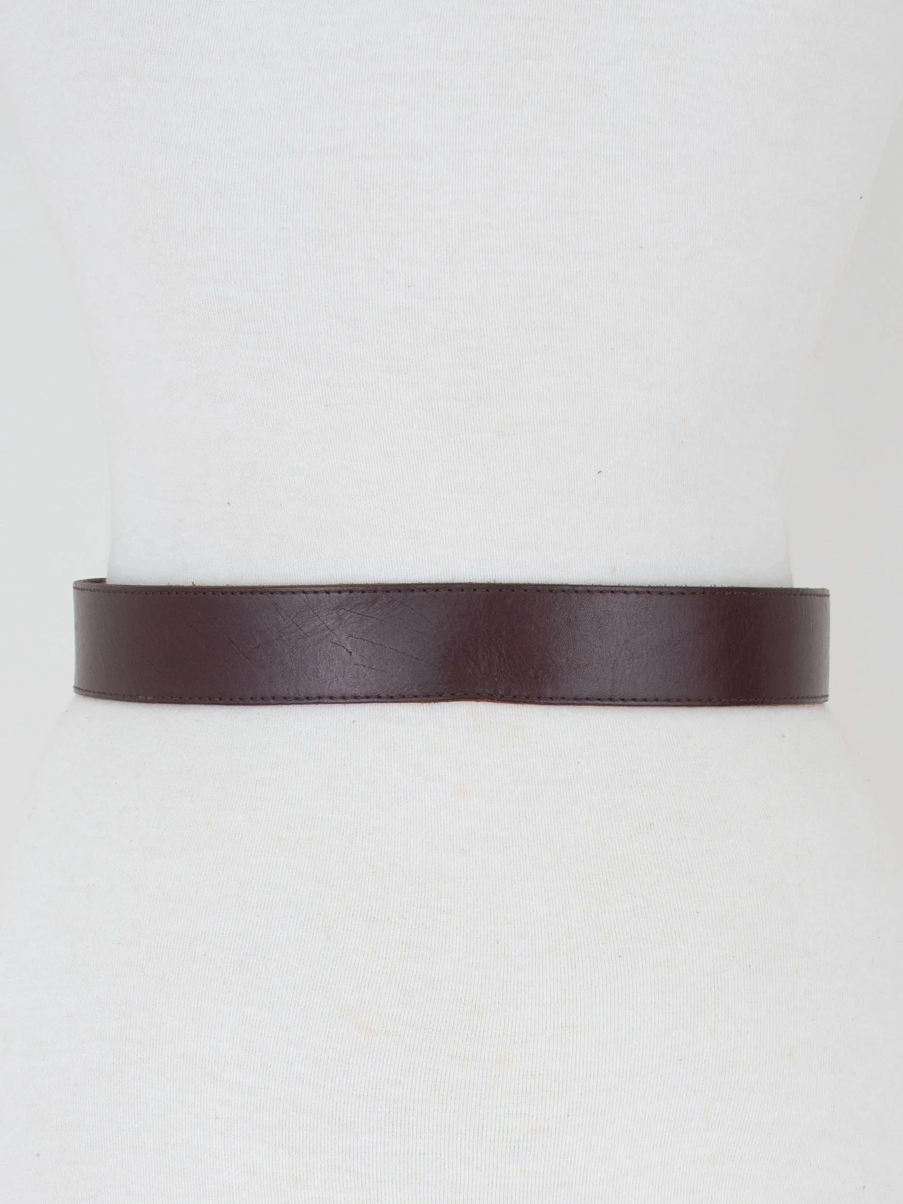 Dark Brown Leather Belt with Brass Buckle - Size 26"-30" / M