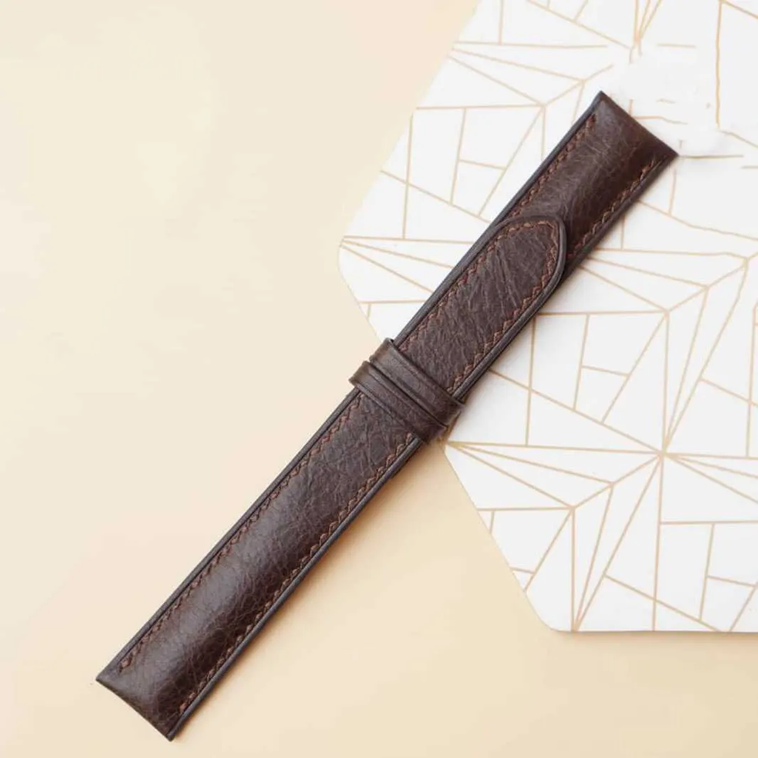 Dark Brown Vintage leather watch band, Premium Tuscany Cow leather watch strap (19mm, Steel Tang Buckle)