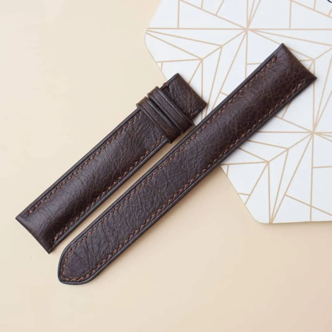 Dark Brown Vintage leather watch band, Premium Tuscany Cow leather watch strap (19mm, Steel Tang Buckle)