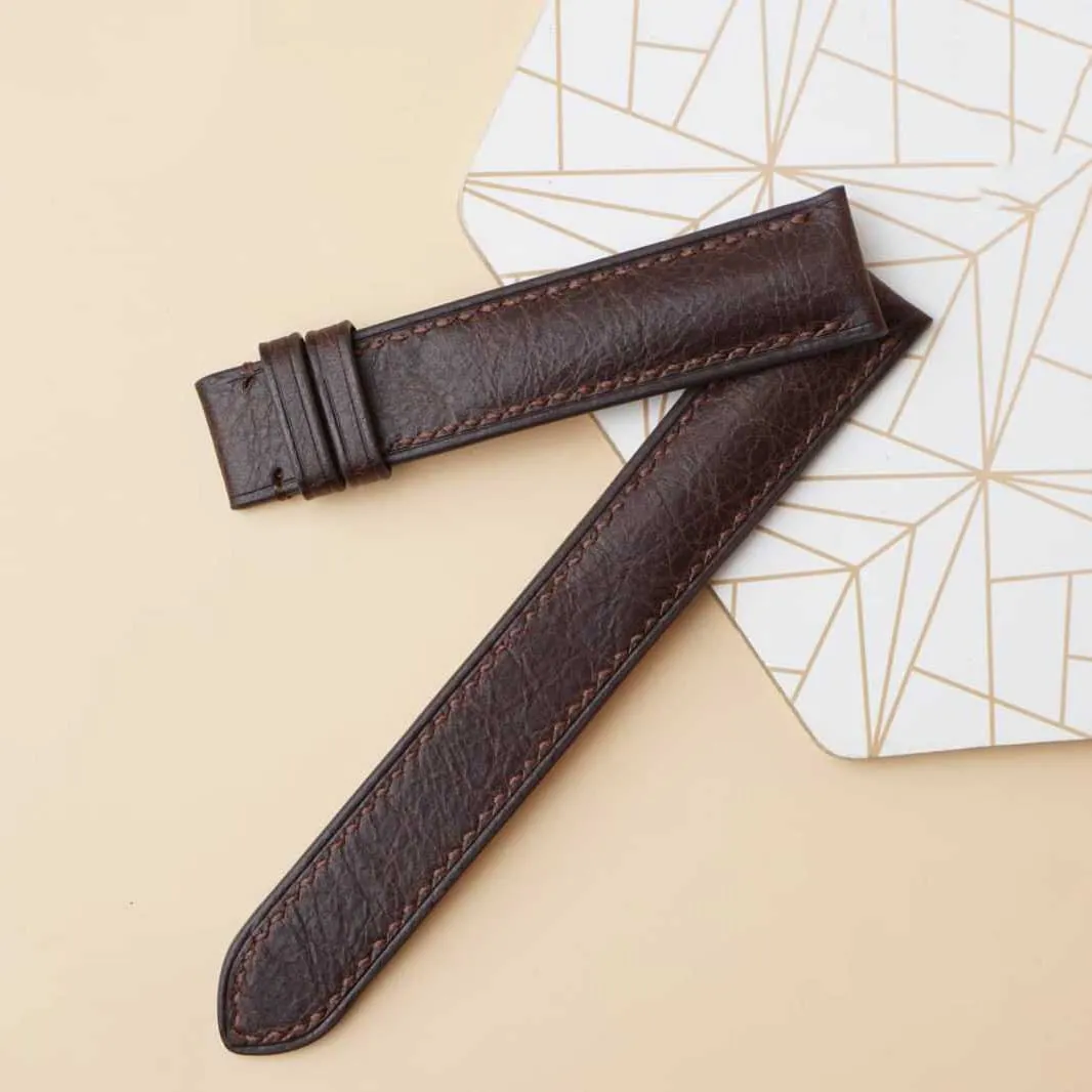Dark Brown Vintage leather watch band, Premium Tuscany Cow leather watch strap (19mm, Steel Tang Buckle)