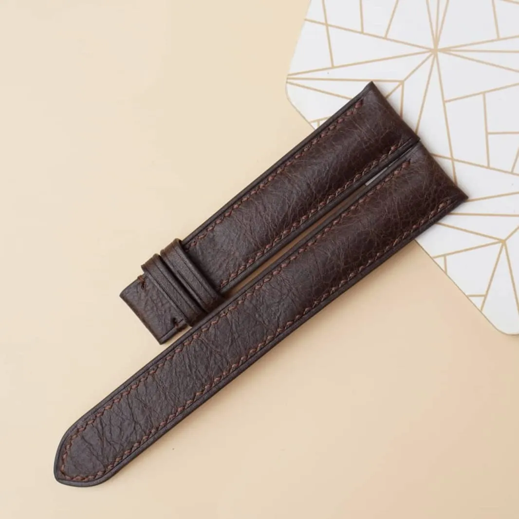 Dark Brown Vintage leather watch band, Premium Tuscany Cow leather watch strap (19mm, Steel Tang Buckle)