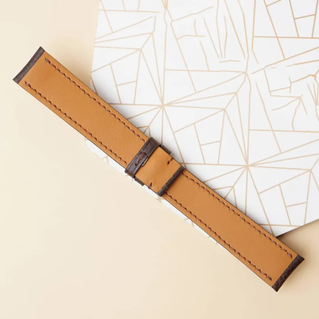 Dark Brown Vintage leather watch band, Premium Tuscany Cow leather watch strap (19mm, Steel Tang Buckle)