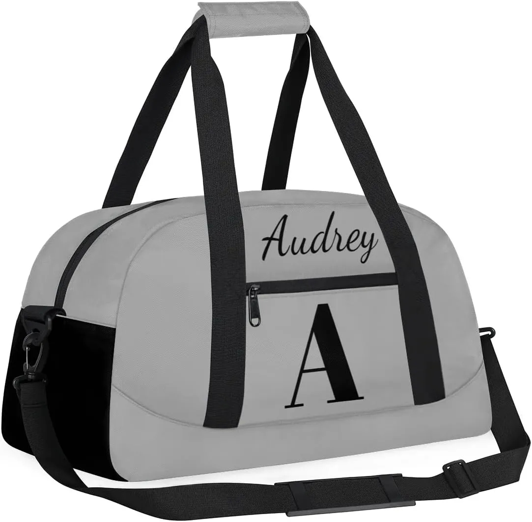 Dark Gray Custom Gym Bag for Women Men, Personalized Initial Travel Duffel Bag with Name, Small Sports Gym Bag Weekender Carry On Overnight Bags