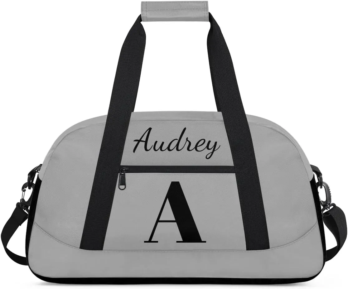 Dark Gray Custom Gym Bag for Women Men, Personalized Initial Travel Duffel Bag with Name, Small Sports Gym Bag Weekender Carry On Overnight Bags