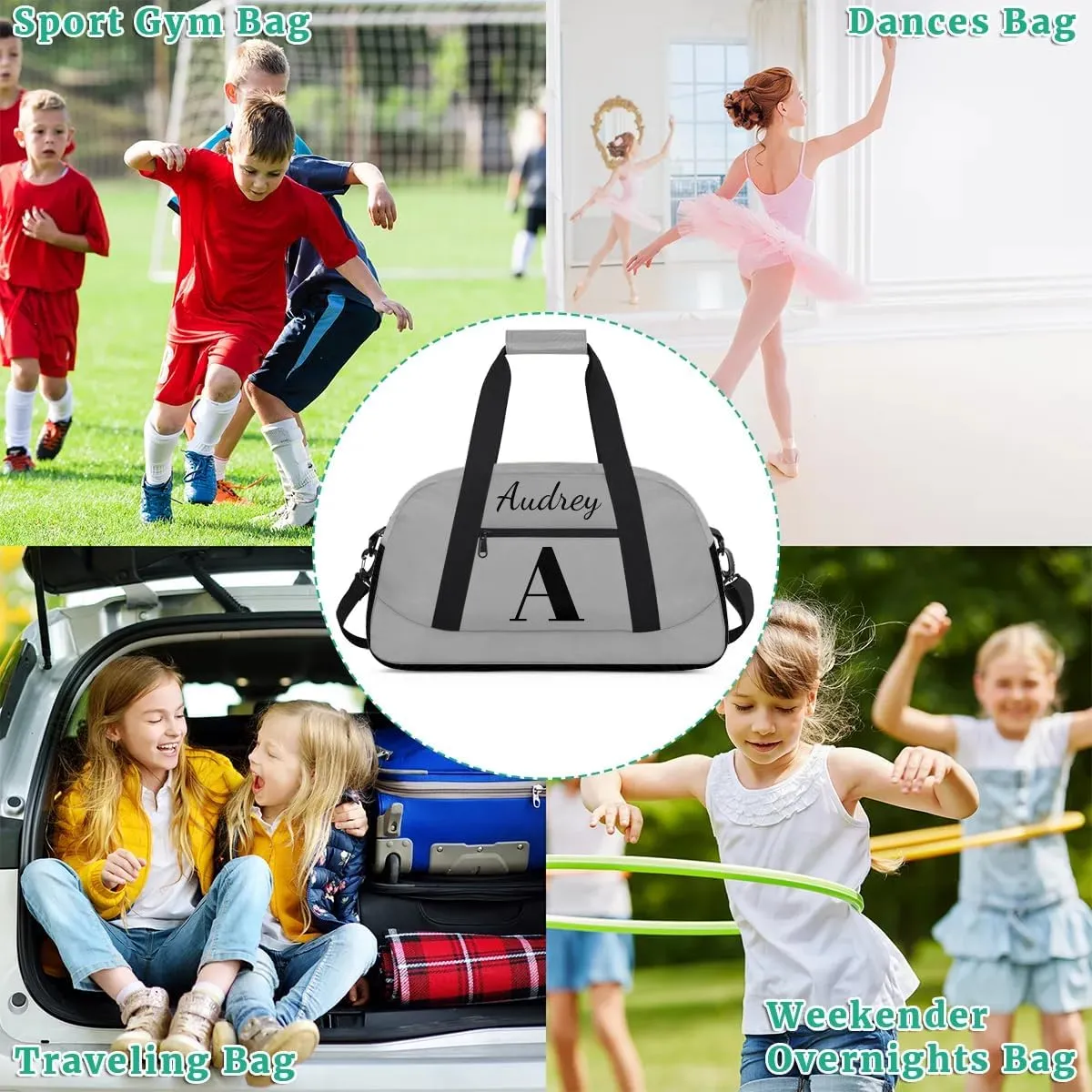 Dark Gray Custom Gym Bag for Women Men, Personalized Initial Travel Duffel Bag with Name, Small Sports Gym Bag Weekender Carry On Overnight Bags