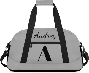 Dark Gray Custom Gym Bag for Women Men, Personalized Initial Travel Duffel Bag with Name, Small Sports Gym Bag Weekender Carry On Overnight Bags