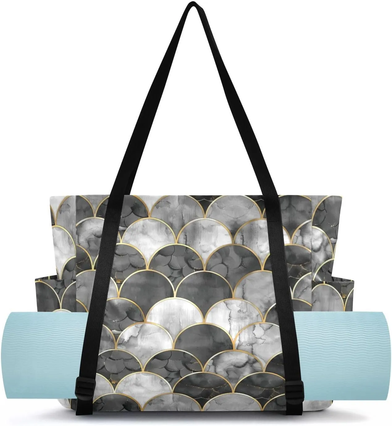Dark Gray Mermaid Yoga Bag for Mat Carrier with Large Pockets Women Men Adjustable Gym Tote Fits Most Size Yoga Mats Bag for Pilates Travel Office Exercise Workout