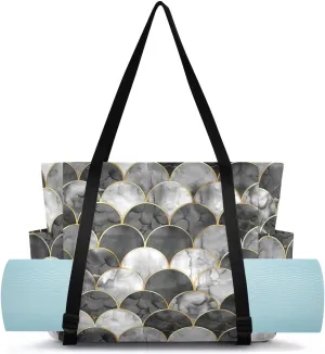 Dark Gray Mermaid Yoga Bag for Mat Carrier with Large Pockets Women Men Adjustable Gym Tote Fits Most Size Yoga Mats Bag for Pilates Travel Office Exercise Workout
