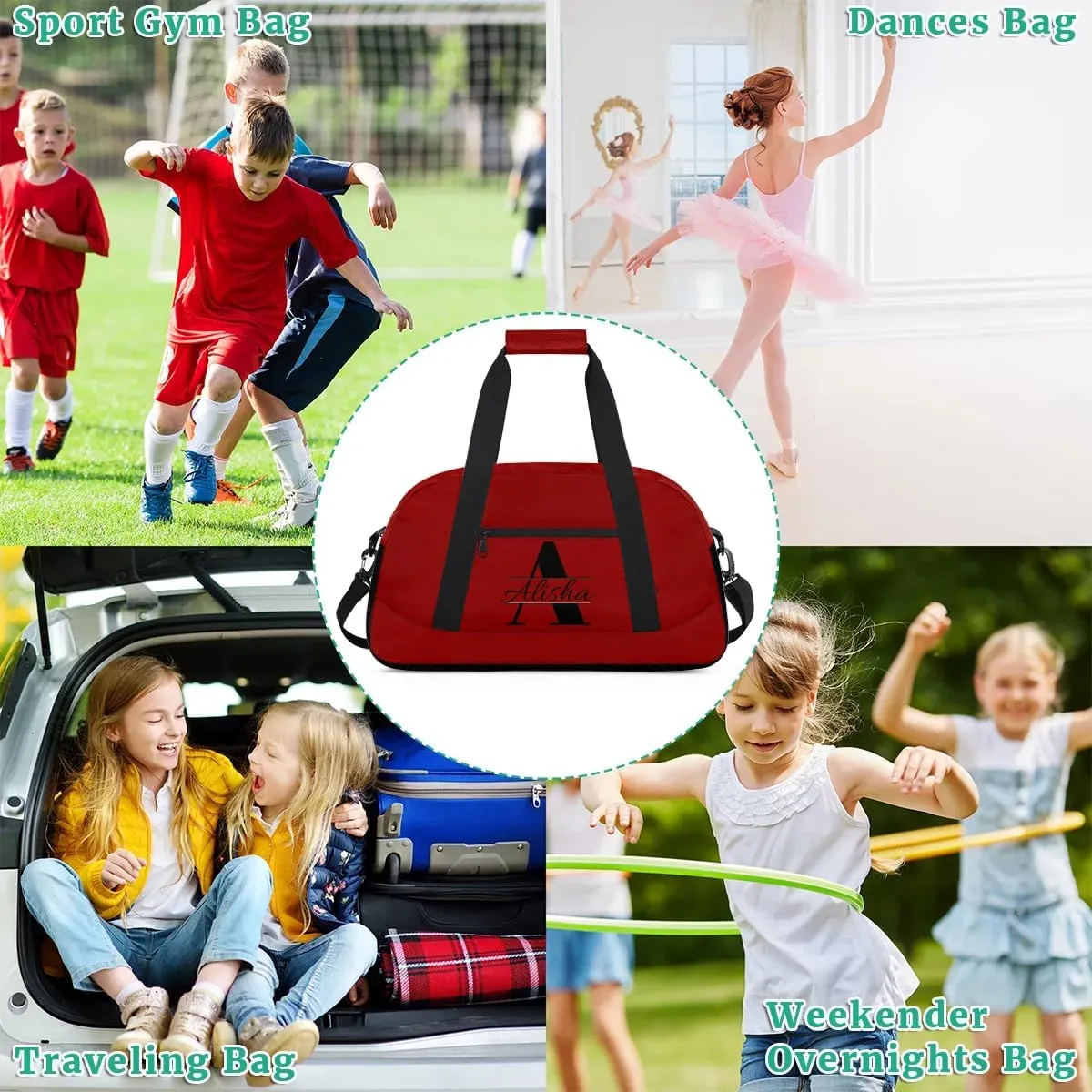 Dark Red Personalized Duffel Bag, Custom Travel Bag with Name, Initial Weekender Overnight Bag Monogram Sport Gym Bags for Women Men
