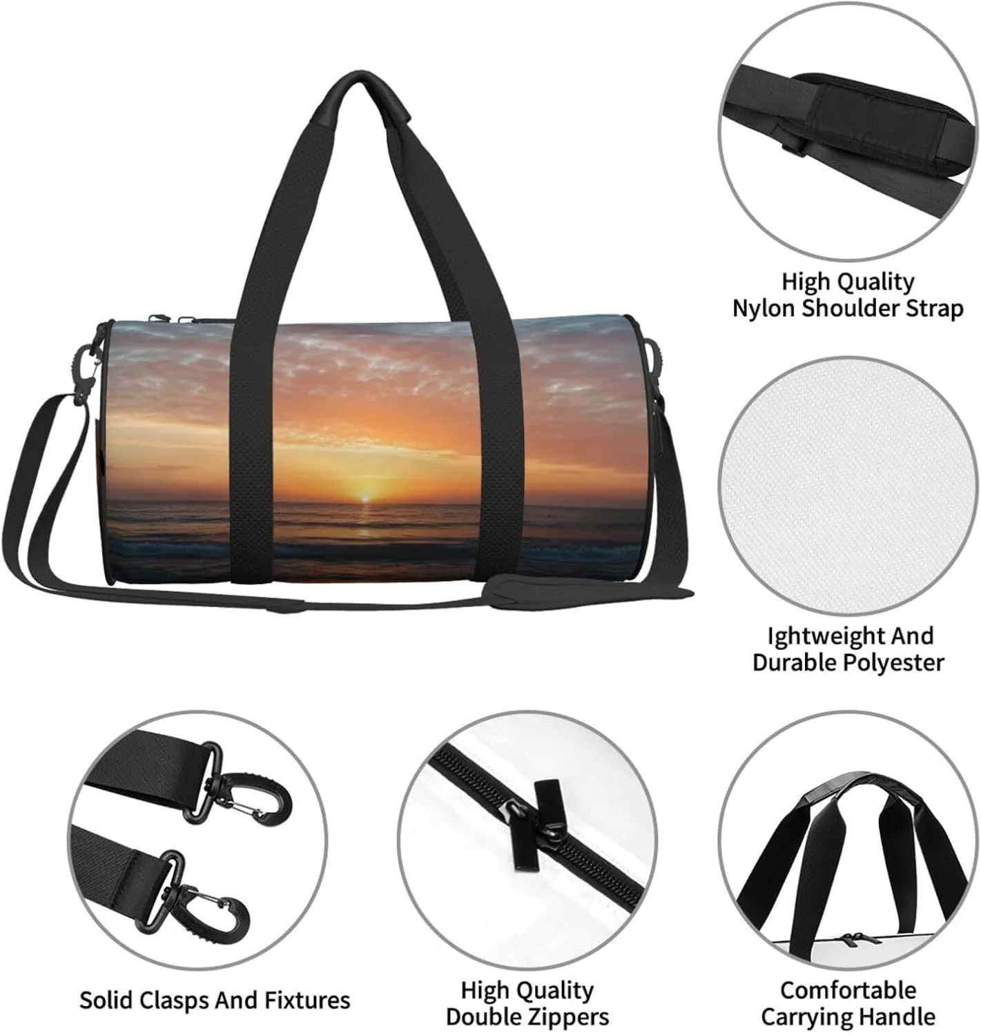 Dawn Ocean Printed Travel Bag,Round Personal Item Storage bag,Foldie Duffel Bag for Traveling Vacation,Fitness,Sports