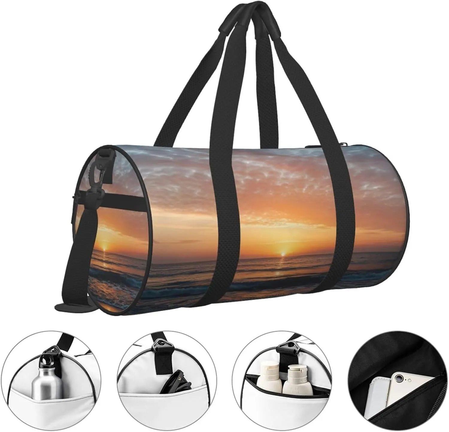 Dawn Ocean Printed Travel Bag,Round Personal Item Storage bag,Foldie Duffel Bag for Traveling Vacation,Fitness,Sports