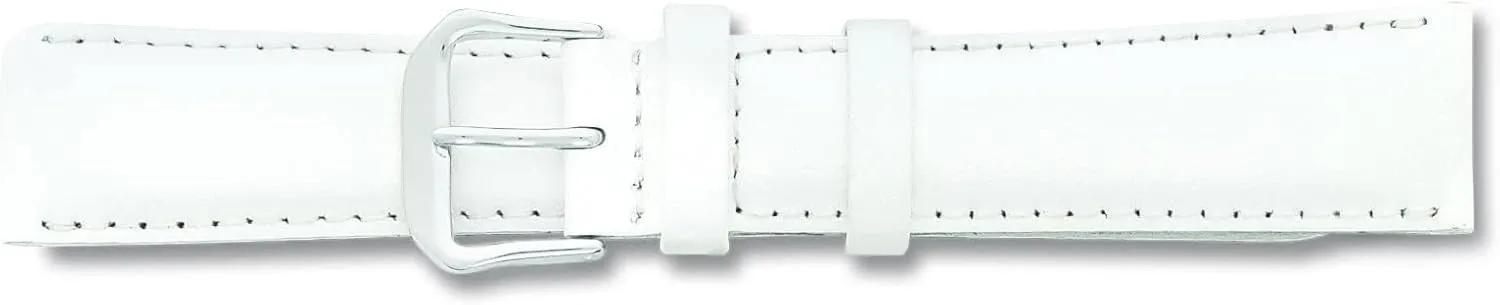 de Beer White Leather Watch Band 16mm Silver Color