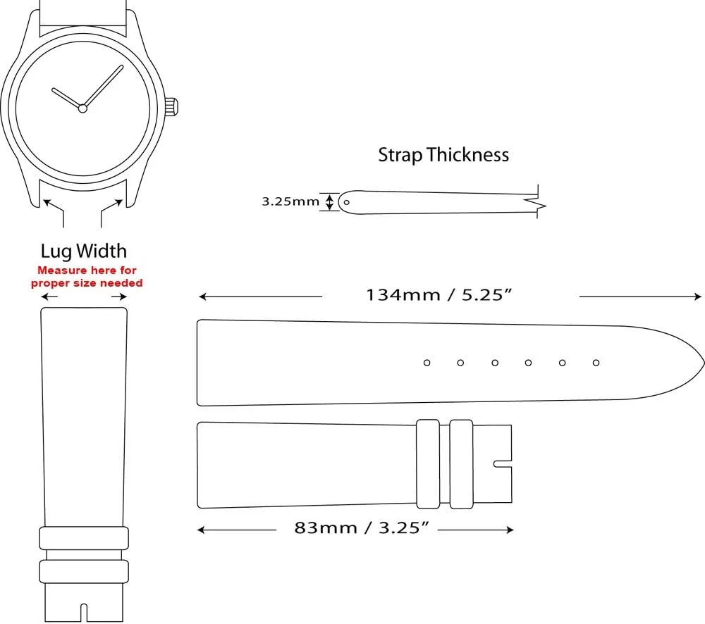 deBeer - Alligator Grain Leather Replacement Watch Band Strap - Long Length - 8.5" Long - Widths: 16mm, 18mm, 19mm, 20mm