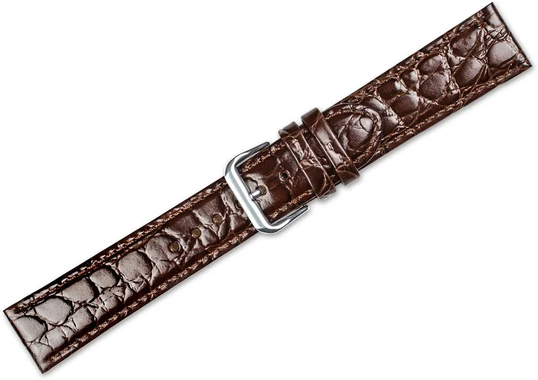 deBeer - Alligator Grain Leather Replacement Watch Band Strap - Long Length - 8.5" Long - Widths: 16mm, 18mm, 19mm, 20mm