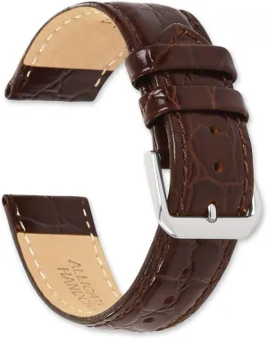 deBeer - Alligator Grain Leather Replacement Watch Band Strap - Long Length - 8.5" Long - Widths: 16mm, 18mm, 19mm, 20mm