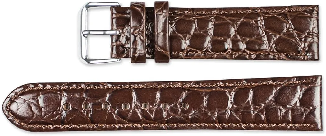deBeer - Alligator Grain Leather Replacement Watch Band Strap - Long Length - 8.5" Long - Widths: 16mm, 18mm, 19mm, 20mm