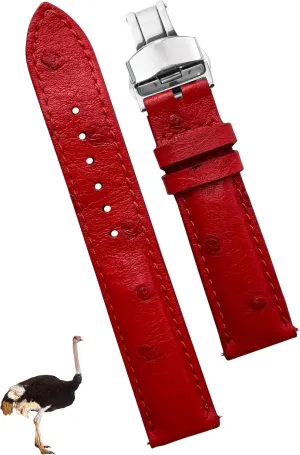 Deployment Clasp Leather Watch Band Men Ostrich Lizard Watch Strap Quick Release Vintage Wristwatch Band Handmade Butterfly Buckle Gift For Him 18mm 19mm 20mm 21mm 22mm