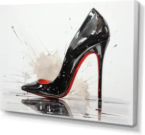 DesignQ fashion Wall art decor, Fashion Wall Art, Stylish High Heels Sleek Silhouette I, Black Glam Canvas wall art, 32x24 inches
